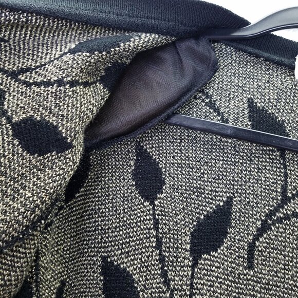 San Remo Laura Knits Open Front Cardigan Long Sleeve Black Gold Leaf Sparkle VTG - Picture 5 of 11